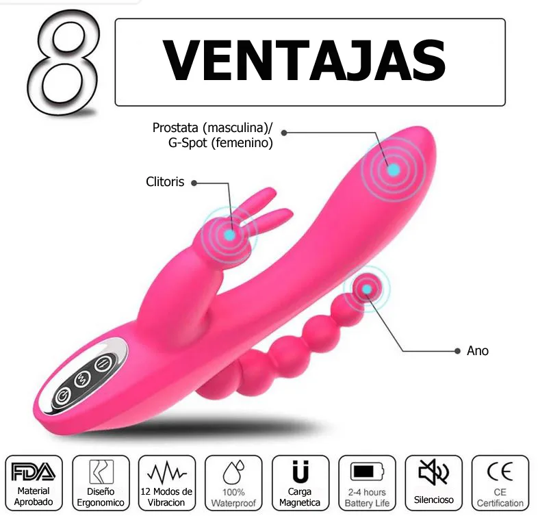 Vibrador Rabbit Triple - Recargable USB - Imagen 5